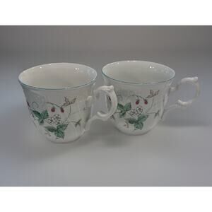 2 Mikasa STRAWBERRY FAIR (ANTIQUE GREEN, BERRIES & BLOSSOMS - Cup 3 1/4"